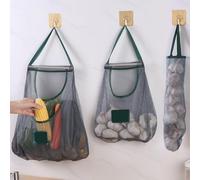 Borsa riutilizzabile da cucina con tessuto a rete traspirante in cotone e lino, grande capacità per appendere frutta, verdura e rifiuti di cucina (clausole lunghe)