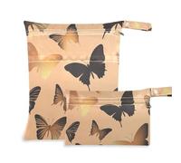 Borsa riutilizzabile da palestra con farfalle nere e oro rosa, confezione da 2 pezzi essenziali da viaggio per volare con manici per viaggi, asilo nido