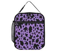 Borsa riutilizzabile per la preparazione dei pasti con motivo in pelle di mucca viola, borsa per il pranzo con chiusura a cerniera, porta pranzo a prova di perdite per lavoro, ufficio, picnic
