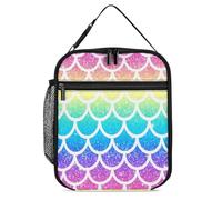 Borsa riutilizzabile per la preparazione dei pasti con scaglie di sirena glitterate arcobaleno, borsa per il pranzo con chiusura a cerniera, porta pranzo a prova di perdite per lavoro, ufficio, picnic