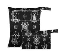Borsa riutilizzabile per tarocchi astrologici neri gotici per bagnati, confezione da 2 borse per pannolini, oggetti essenziali con manici per palestra, viaggi