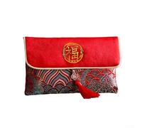 Borsa rossa realizzata in tessuto con stampa dorata e nappe, destinata a celebrazioni culturali come Capodanno cinese ed eventi correlati, opzioni di acquisto includono una o due (A)