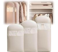 Borsa salvaspazio da appendere, con cerniera a compressione, salvaspazio, organizer per armadio per piumino, sacchetti sottovuoto (beige, (M, L, XL, 3 pezzi)