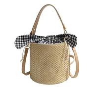 Borsa secchiello da donna in paglia intrecciata di grande capacità | Borsa casual con grande capacità per vacanze al mare, brunch, gite in ufficio