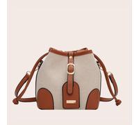 Borsa Secchiello Stile Casual In Tessuto In Canvas Monocolore E Patchwork In Pu Con Cordoncino In Tessuto Per Il Commuting Quotidiano, Lo Shopping, I Viaggi, Le Feste, La Cena, O Come Borsa Per Lo Sto