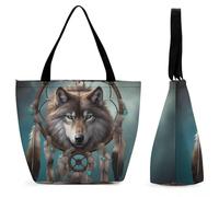 Borsa Shopper 3D Wolf Dream Catcher Borsa Spesa Resistente Borse Della Spesa A Spalla Singola Riutilizzabile Handbag Per Viaggi Regali Per Compleanno Donne Fidanzate