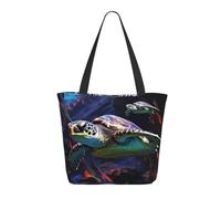 Borsa Shopper A Colorful Tropical Sea Turtle Borsa A Tracolla Grande Con Manici Lavabile Borse Tela Donna, Per Quotidiano Vita, Shopping, Scuola, 50x40cm
