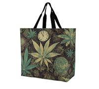 Borsa Shopper A Puff In Time Weed Marijuana Print Borsa Donna Tote In Tela Personalizzata Casuale Shopper In Tela, Per Lavoro, Shopping, Yoga, 50x40cm
