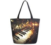 Borsa Shopper Abstract Piano Gold Musical Notes Black Handbag Riutilizzabile Borsa Spesa Shopping Borse Della Spesa A Spalla Singola Per Viaggi Regali Positivi Regali Per Compleanno