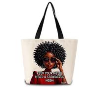 Borsa Shopper African American Keep Heels Head & Standards High Inspirational Zaino Casual Borsa Con Manici Grande Capacità Shopper In Tela, Per Scuola, Spiaggia, Yoga, 50x40cm