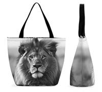 Borsa Shopper African Lion Black And White Handbag Riutilizzabile Shopping Bags Donna Borse Della Spesa A Spalla Singola Per Regali Positivi Donne Fidanzate Regali Per Compleanno