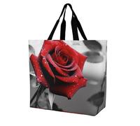 Borsa Shopper Black And White Red Rose Tote Bag Resistente Borsa Spesa Riutilizzabile Borse Della Spesa A Spalla Singola Per Viaggi Lavoro Donne Fidanzate