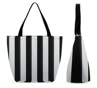 Borsa Shopper Black And-White Stripes Borse Della Spesa A Spalla Singola Riutilizzabile Shopping Bags Resistente Borsa Spesa Per Regali Per Compleanno Donne Fidanzate Lavoro