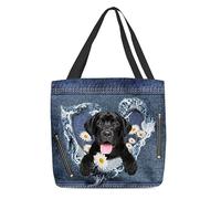 Borsa Shopper Black Labrador Retriever And Flower Torn Jean Pattern Handbag Riutilizzabile Borsa Spesa Shopping Tote Bag Per Lavoro Regali Per Compleanno Donne Fidanzate