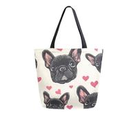 Borsa Shopper Black Pug Dogs Hearts Heart Handbag Resistente Borse Della Spesa A Spalla Singola Casual Shopping Bags Per Regali Positivi Lavoro Viaggi