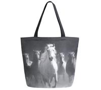 Borsa Shopper Black White Group Horse Borsa Spesa Shopping Borse Della Spesa A Spalla Singola Resistente Handbag Per Lavoro Viaggi Regali Per Compleanno