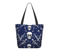 Borsa Shopper Blue Skull And Bones Stampa Borsa Tote Riutilizzabile Con Manici Tracolla, Per Shopping, Yoga, Spiaggia, 50x40cm