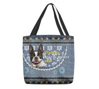 Borsa Shopper Bostons Terrier Flower Jean Pattern Borse Della Spesa A Spalla Singola Casual Shopping Bags Shopping Tote Bag Per Regali Per Compleanno Lavoro Regali Positivi