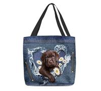 Borsa Shopper Chocolate Labrador Retriever And Flower Torn Jean Pattern Tote Bag Shopping Borsa Spesa Riutilizzabile Shopping Bags Per Lavoro Donne Fidanzate Regali Per Compleanno