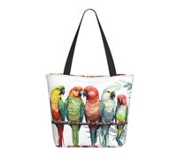Borsa Shopper Colorful Parrots On Tree Borsa Da Spiaggia Personalizzata Casuale Borsone Da Viaggio, Per Scuola, Shopping, Yoga, 50x40cm