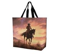 Borsa Shopper Cowboy West Print Zaino Casual Borsa Riutilizzabile Casuale Shopper In Tela, Per Shopping, Quotidiano Vita, Donna, 50x40cm