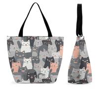 Borsa Shopper Cute Funny Grey Cats Con Tasche Borsa Sportiva Elegante Borse Tote Donna Per Scuola Università Shopping