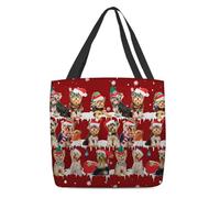 Borsa Shopper Cute Yorkshire Terriers Merry Christmas Borse Della Spesa A Spalla Singola Resistente Handbag Shopping Shopping Bags Per Viaggi Donne Fidanzate Regali Per Compleanno