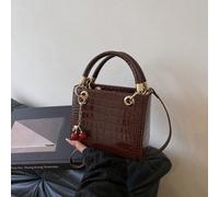 Borsa shopper da donna con grande capacità, ciondolo a forma di ciliegia, tracolla regolabile per uso a tracolla o a spalla, elegante colore caffè Tagli UnicaquadriPoliuretano