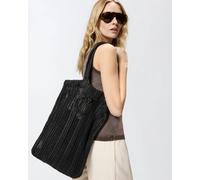 Pinko Borsa Tote in Rafia, Nero, Effetto Rete, a Spalla, 35 x 40 x 2 cm