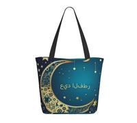 Borsa Shopper Eid Al-Fitr Crescent Moon And Stars Tote Bag Resistente Handbag Riutilizzabile Borsa Spesa Per Regali Positivi Viaggi Donne Fidanzate
