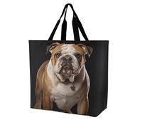 Borsa Shopper English-Bulldog Print Borsa Da Spiaggia Casuale Con Manici Borsone Da Viaggio, Per Quotidiano Vita, Scuola, Lavoro, 50x40cm