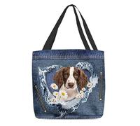Borsa Shopper English Springer Spaniel And Flower Torn Jean Pattern Spesa A Spalla Singola Shopping Tote Bag Riutilizzabile Shopping Bags Per Regali Positivi Regali Per Compleanno Lavoro