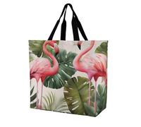 Borsa Shopper Flamingo Palm Trees Leafs Handbag Resistente Tote Bag Casual Borsa Spesa Per Viaggi Regali Per Compleanno Lavoro