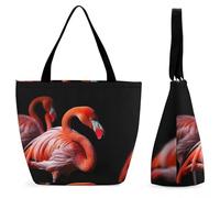 Borsa Shopper Flamingos In Black Background Borsa Spesa Riutilizzabile Tote Bag Resistente Borse Della Spesa A Spalla Singola Per Viaggi Regali Per Compleanno Regali Positivi