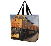 Borsa Shopper Freight Train Print Borsa Da Spiaggia Con Manici Personalizzata Tracolla, Per Donna, Scuola, Shopping, 50x40cm