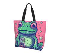 Borsa Shopper Frog Staring At Bottle Tote Bag Per Lavoro | Casual Tote Bag riutilizzabile Borse della spesa a spalla singola Per lavoro regali positivi Regali per Compleanno