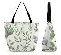 Borsa Shopper Green Flower Herb Sage Leaves And Branches Shopping Bags Riutilizzabile Tote Bag Resistente Borse Della Spesa A Spalla Singola Per Regali Positivi Viaggi Regali Per Compleanno