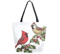 Borsa Shopper Green Holly Branch Two Red Sparrow Borsa Spesa Riutilizzabile Handbag Casual Tote Bag Per Lavoro Regali Per Compleanno Donne Fidanzate