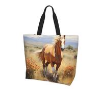 Borsa Shopper Horses In The Fields Borsa Spesa Riutilizzabile Borse Della Spesa A Spalla Singola Casual Handbag Per Viaggi Regali Positivi Donne Fidanzate