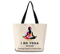 Borsa Shopper I Do Yoga Punching People Is Frowned Upon Borsa Da Piscina Lavabile Grande Capacità Borsone Da Viaggio, Per Spiaggia, Donna, Shopping, 50x40cm