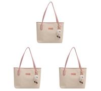 Borsa shopper in pelle da donna con ciondolo, leggera, alla moda, per tutti i giorni e il tempo libero, grande borsa dal design moderno, rosa, 3 pezzi