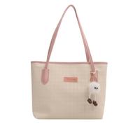 Borsa shopper in pelle da donna con ciondolo, leggera, alla moda, per tutti i giorni e il tempo libero, grande borsa dal design moderno, Colore: rosa.