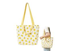 Borsa shopper in tessuto double face con stampa limoni, 31 x 10 x 31 cm, cotone e lino resistente, pieghevole e riutilizzabile, manici rinforzati, tote bag per spesa, universita, ufficio, tempo libero