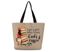 Borsa Shopper Just Love Books & Coffee Multifunzionale Borsa Donna Con Tasche Borse Tote Donna Per Scuola Lavoro Viaggi