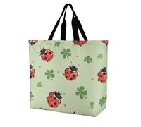 Borsa Shopper Ladybugs And Grass Print Borsa A Spalla Grande Capacità Con Manici Borsone Da Viaggio, Per Shopping, Yoga, Donna, 50x40cm