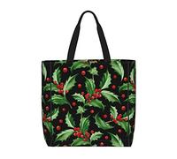 Borsa Shopper Merry Christmas Holly Borsa Di Tela Con Manici Lavabile Borsone Da Viaggio, Per Shopping, Donna, Yoga