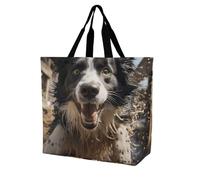 Borsa Shopper Pastor Border Collie Grande Borsa A Tracolla In Tela Grande Capacità Riutilizzabile Borse Tela Donna, Per Donna, Shopping, Yoga, 50x40cm