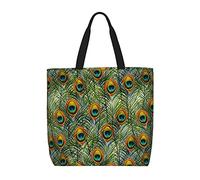 Borsa Shopper Peacock Feathers Grande Borsa A Tracolla In Tela Con Manici Lavabile Borsone Da Viaggio, Per Donna, Spiaggia, Shopping