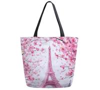 Borsa Shopper Pink Cherry Bloom Eiffel Tower Spring Paris Borsa Spesa Shopping Tote Bag Donna Borse Della Spesa A Spalla Singola Per Viaggi Regali Per Compleanno Regali Positivi