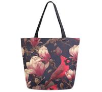 Borsa Shopper Red Cardinal On Blooming Magnolia Flowers Shopping Bags Donna Tote Bag Riutilizzabile Handbag Per Viaggi Regali Per Compleanno Donne Fidanzate